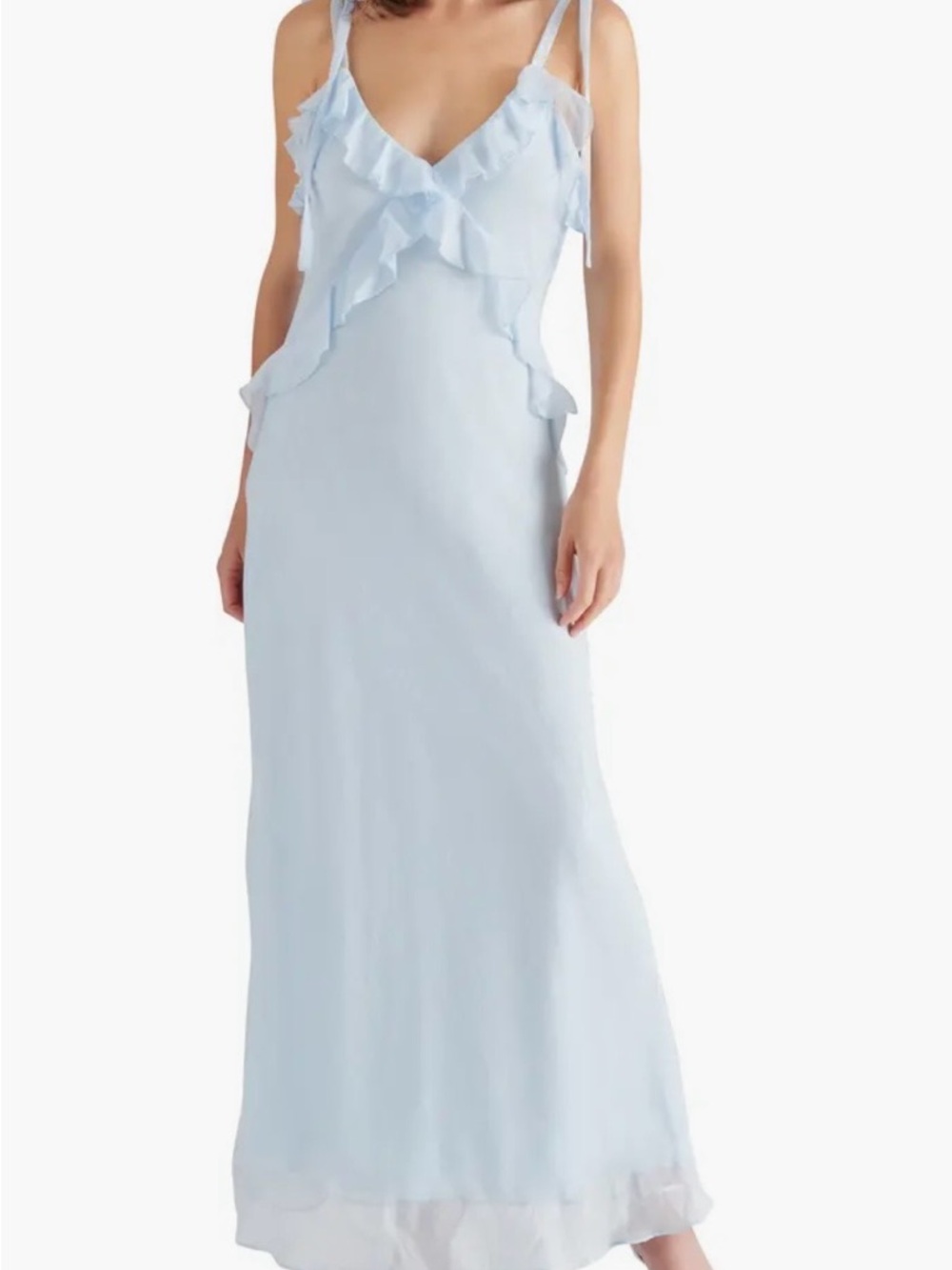 Steve Madden Light Blue Ruffle-Trim Maxi Dress